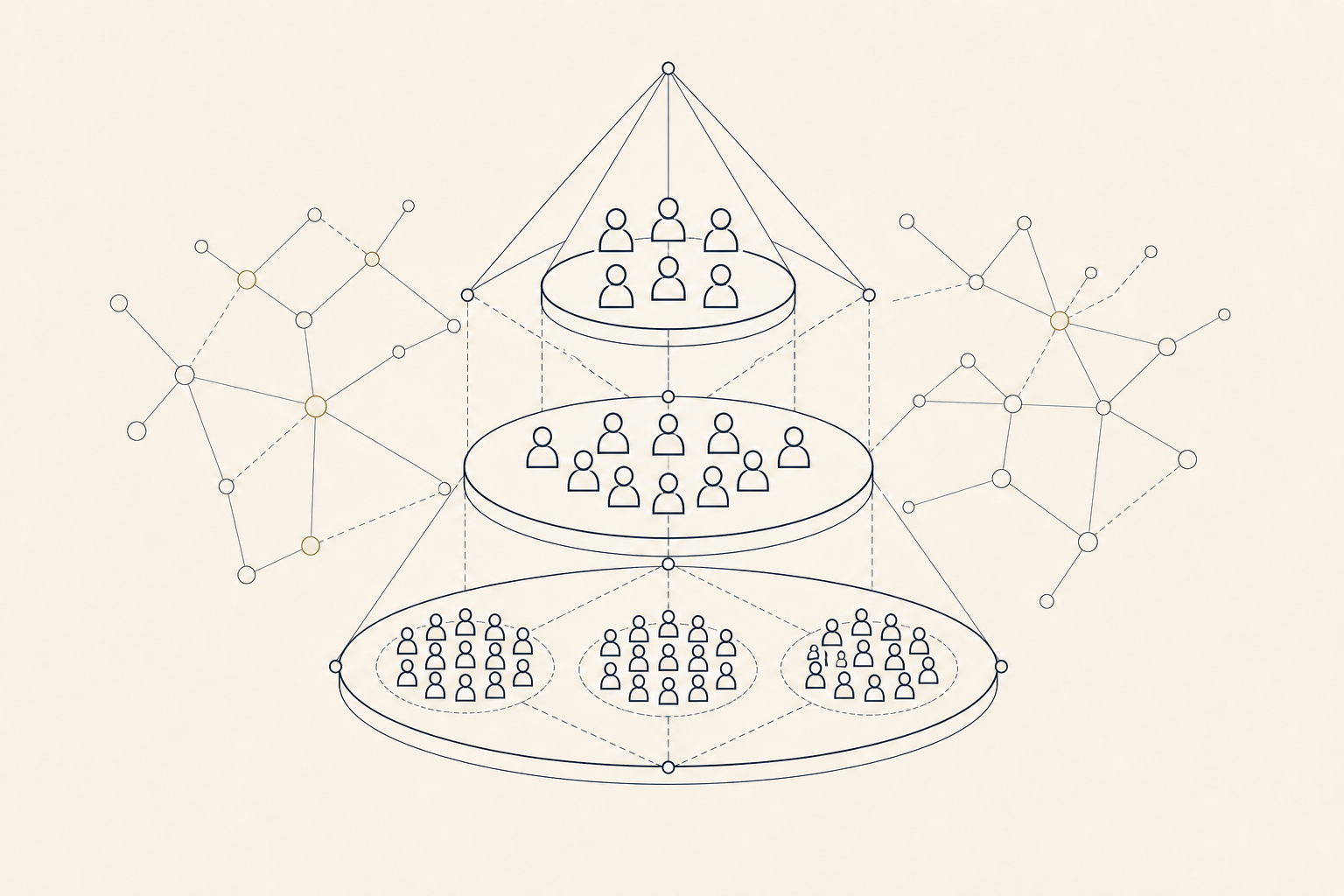 Geometric Network — minimalist vector diagram of layered relationship tiers